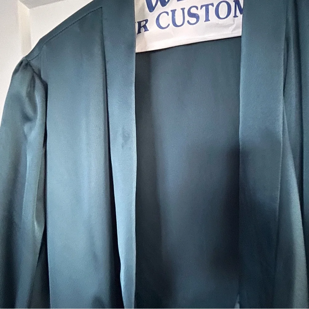 Eloquii Teal Long Sleeve Wrap Dress with pearl buttons - Picture 9 of 10